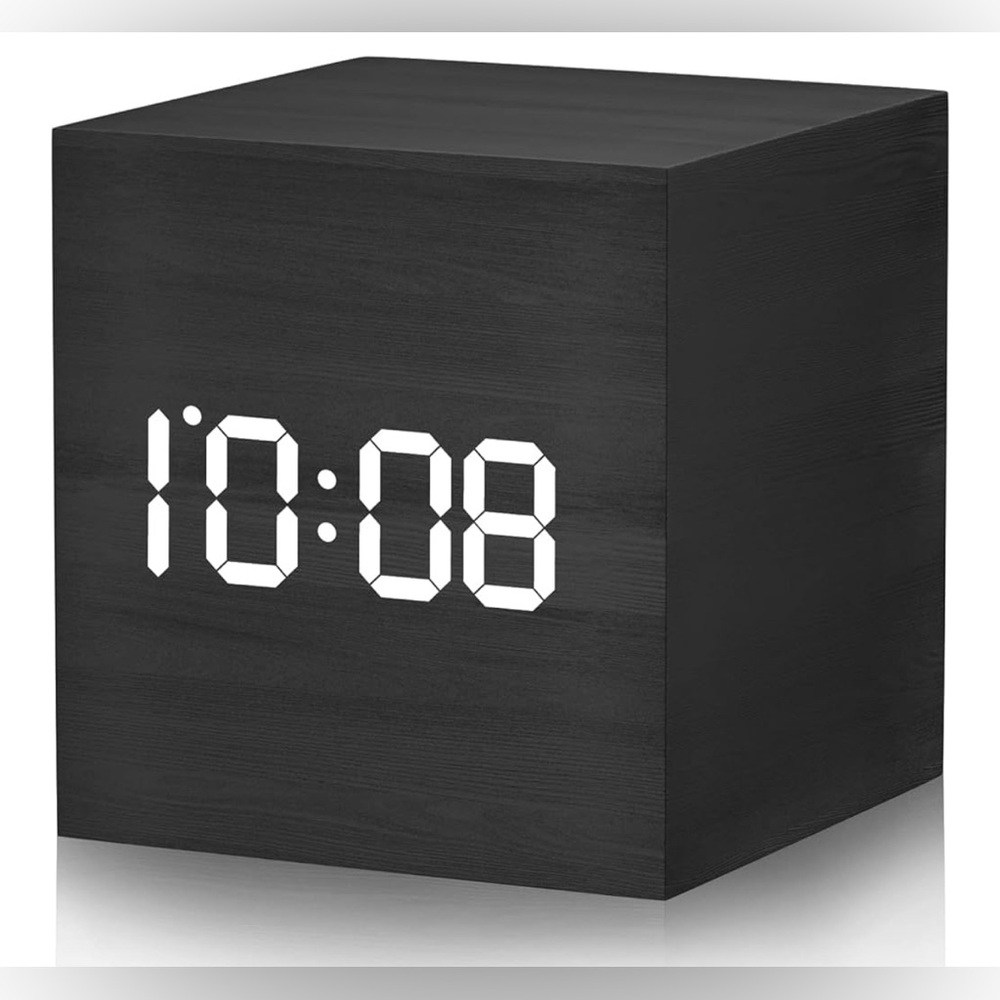 Black Minimalist Cube Desktop Clock with LED Display